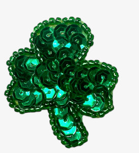 Three Leaf Clover with Green Sequins and Beads 1.5" x 1.25"