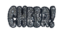 Load image into Gallery viewer, CHEERS! or CHEER! Holiday Word Silver Sequins an Black Beads 2&quot; x 5&quot; and 4.25&quot;