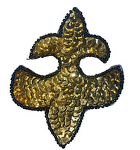 Load image into Gallery viewer, Fleur de lis with Gold Sequins and Black Beads 3.5&quot; x 2.7/8&quot;