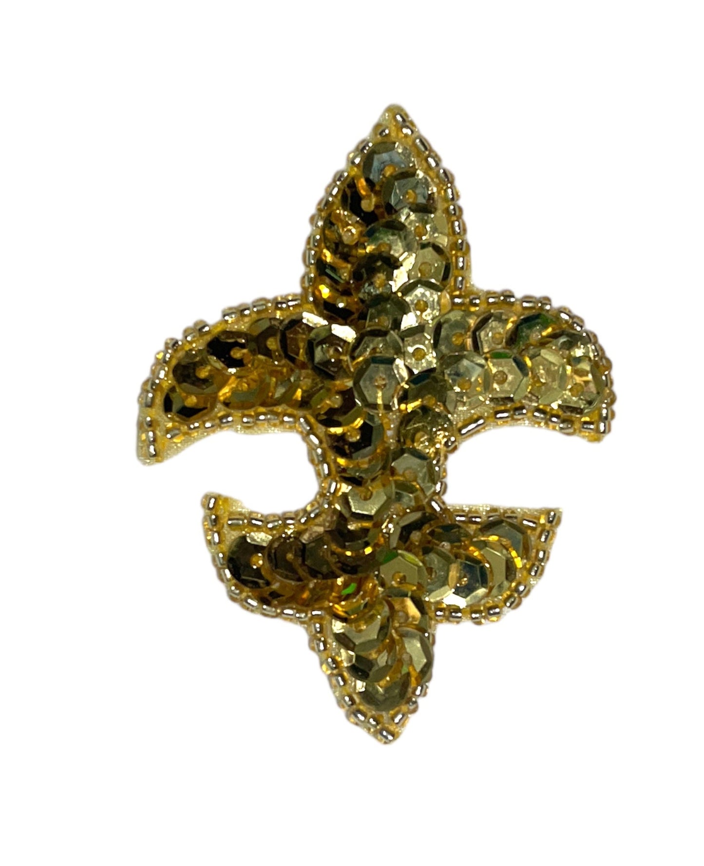 Fleur de lis Lentejuelas y abalorios dorados 2.5"x 2"