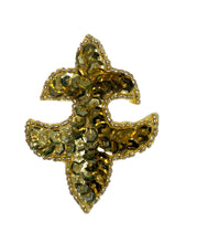 Load image into Gallery viewer, Fleur de lis Gold sequins and beads 2.5&quot;x 2&quot;