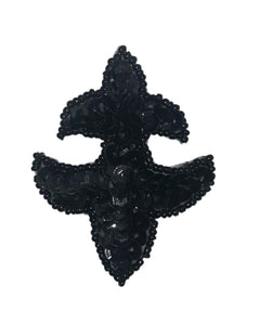 Fleur de lis black sequins and beads 2.5"x 2"