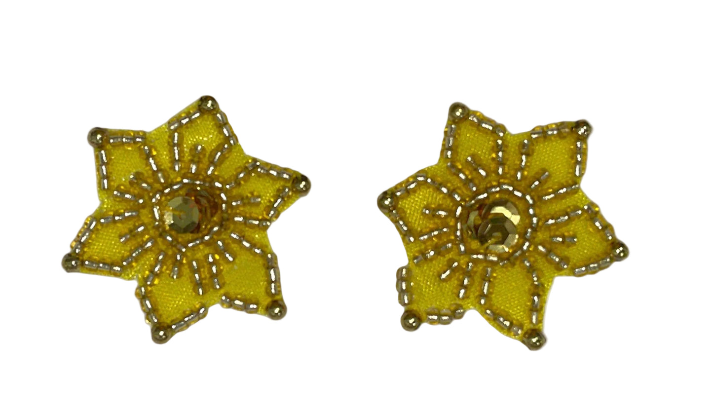 Snowflake Pair Gold Beads on Fabric 1.5" x 1.5"