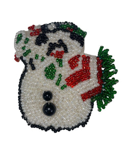 Snowman Beaded with Red/White Present all Beads 2.75" x 2.75"