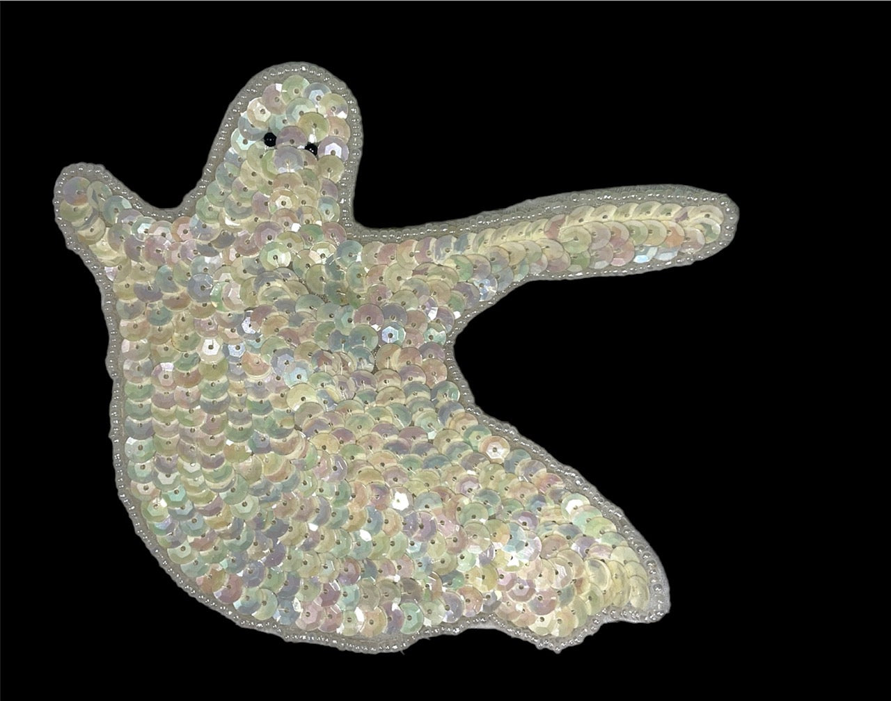 Ghost with Iridescent White Sequins and Black Beaded Eyes 5" x 5"