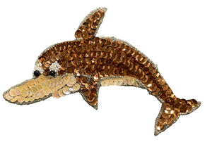 Dolphin Bronze and Beige Sequins and Beads 6" x 4"