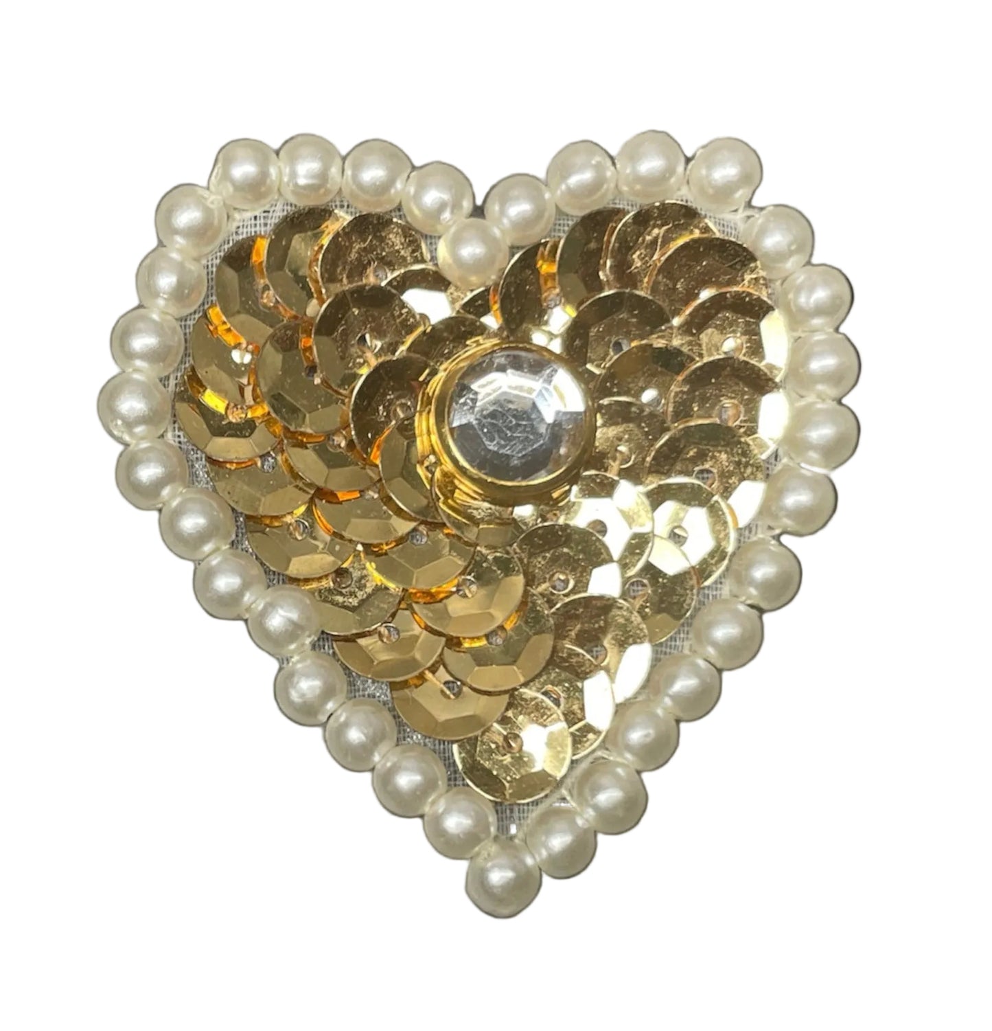 Heart Appliqué - Choice of Color Heart Gold/Purple Sequins - Pearl Beads - Clear Stone Center 1.75" x 1.75”