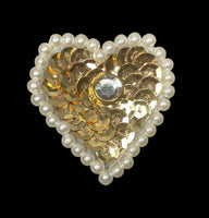 Choice of Color Heart with White Pearl Beads and Set Clear Stone Center 1.5