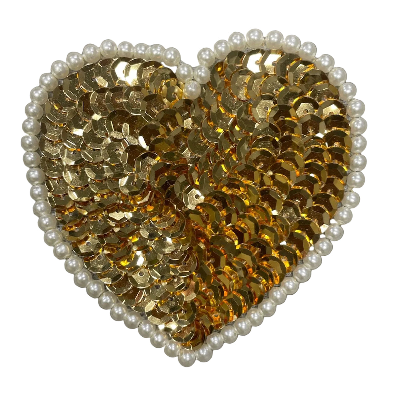 Heart Appliqué - Choice of Gold/Seafoam Green Sequins - Pearl Beads 3" x 3”