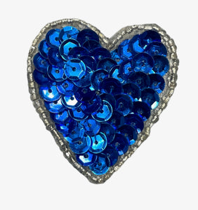Choice of Color Blue Heart Sequins Silver Beads 1.5" x 1.5"