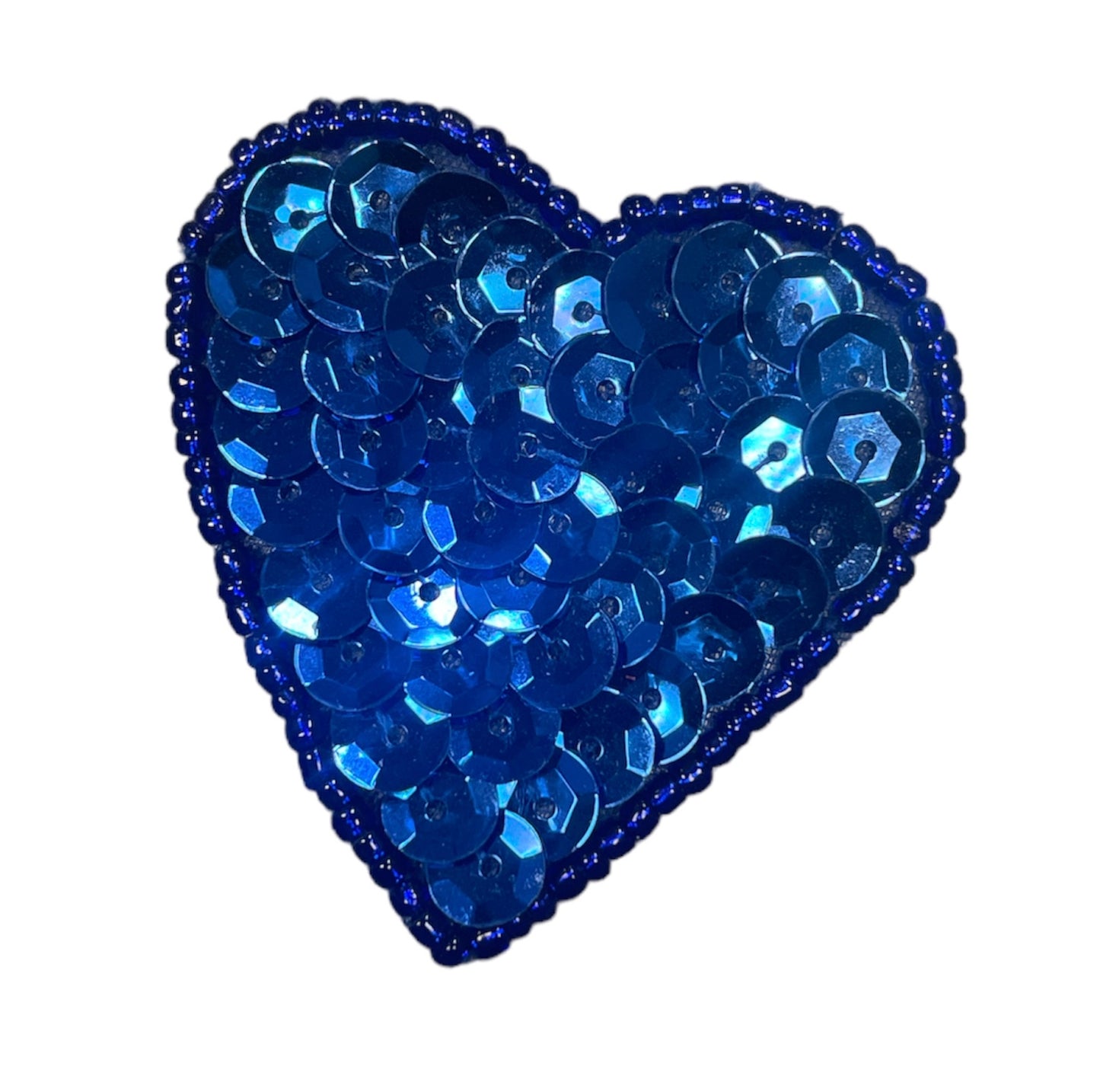 Aplicación de corazón - Lentejuelas/cuentas cóncavas azul real - A elegir entre 3", 2" o 1.75"