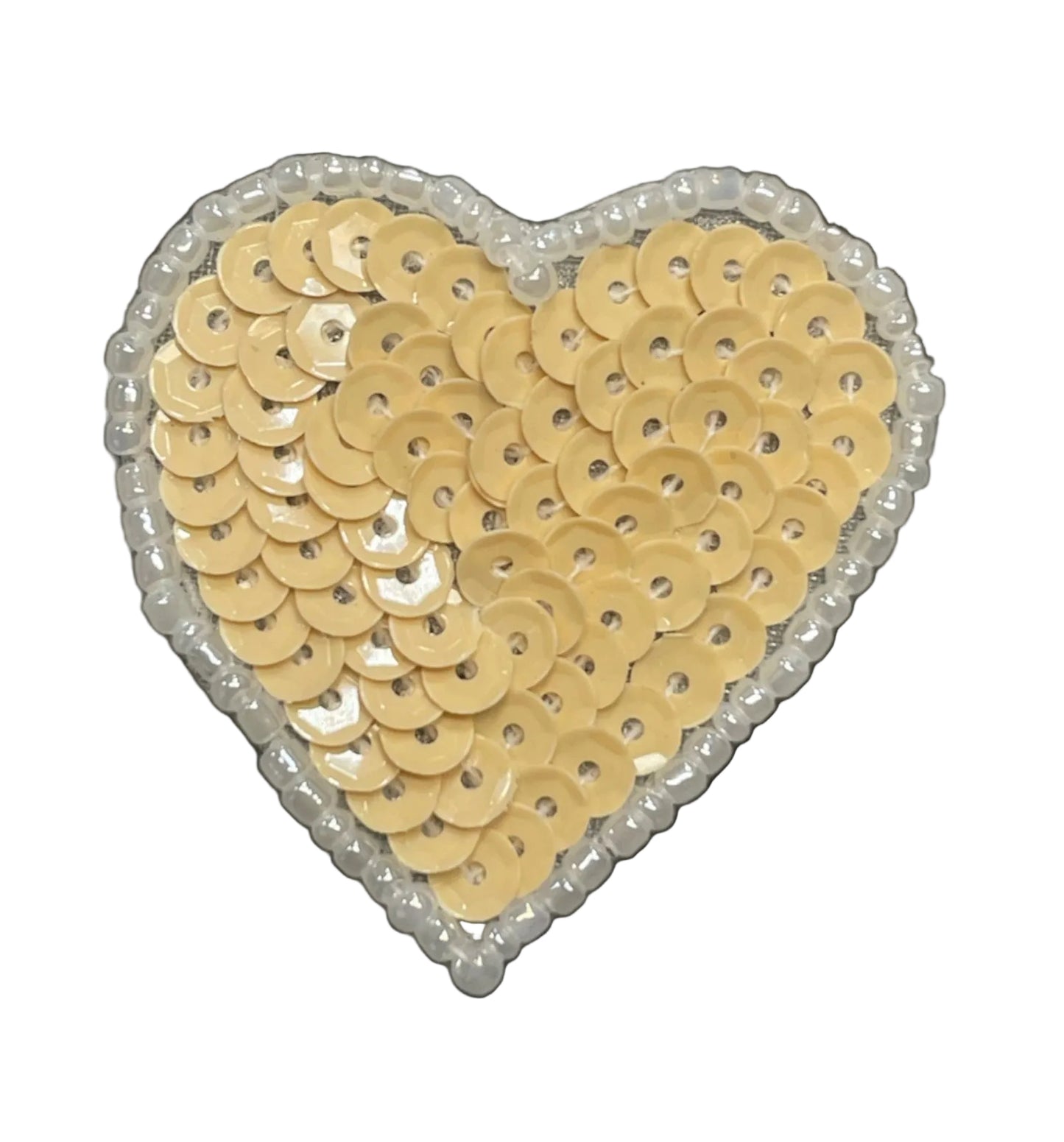 Aplicación de corazón - Lentejuelas iridiscentes beige - Cuentas blancas 3,8 cm x 3,8 cm