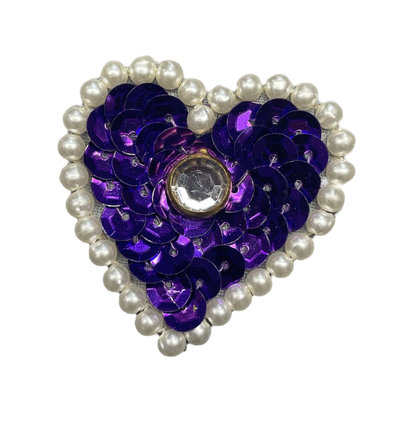 Choice of Color Heart with Sequins, White Pearls and a Center Rhinestone 1.5"
