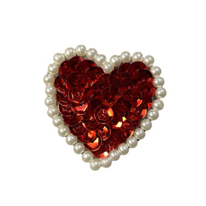 Choice of Color Heart with Sequins and Pearl Beads 1.75"