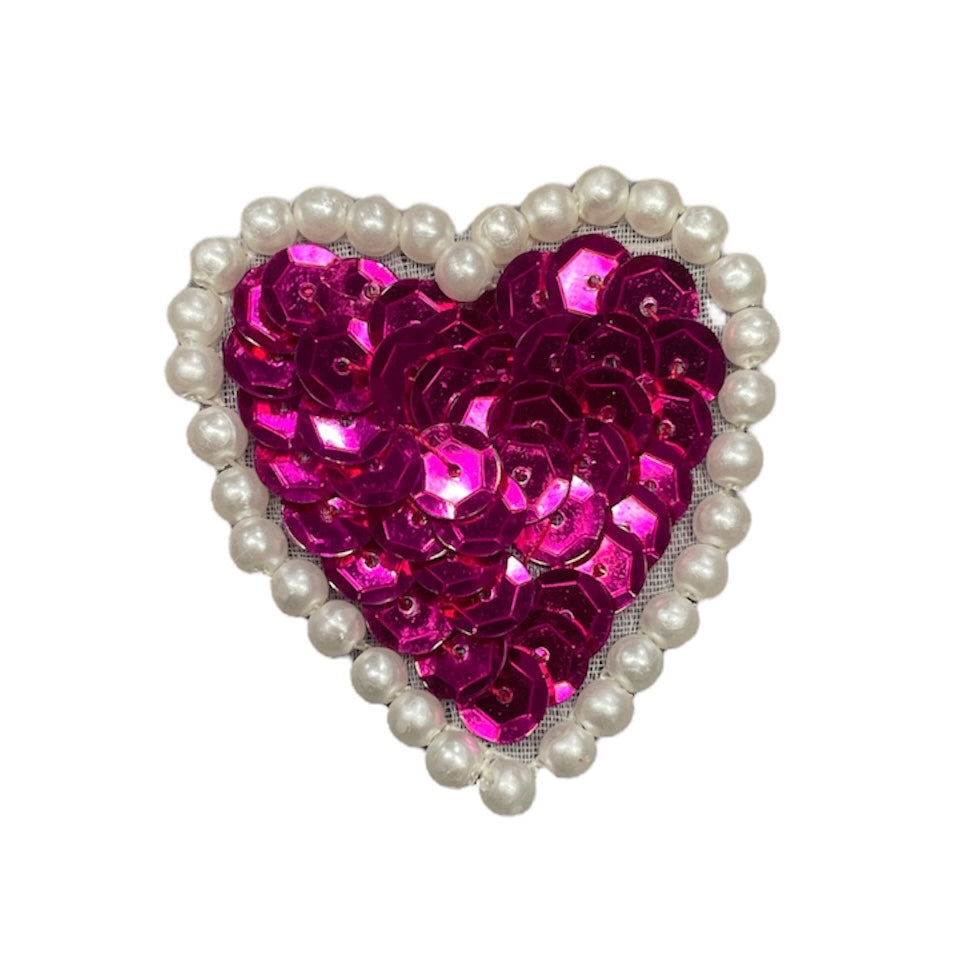 Heart Appliqué - Choice of Color Sequins - Pearl Beads 1.5" x 1.5”