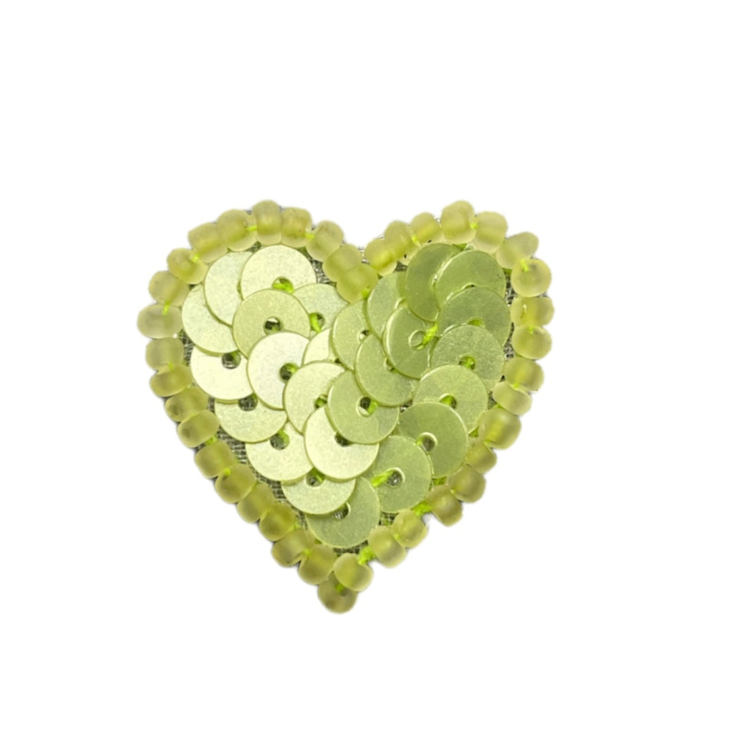 Heart with Lime Green Sequins and Beads 3/4