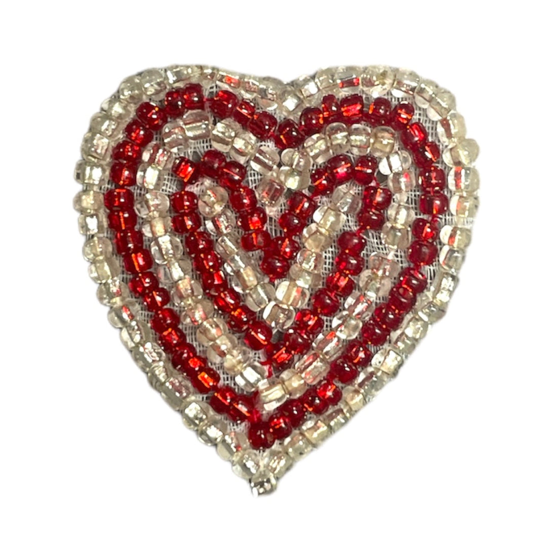 Heart Appliqué - Red and Silver Beads 1.25" X 1.25"
