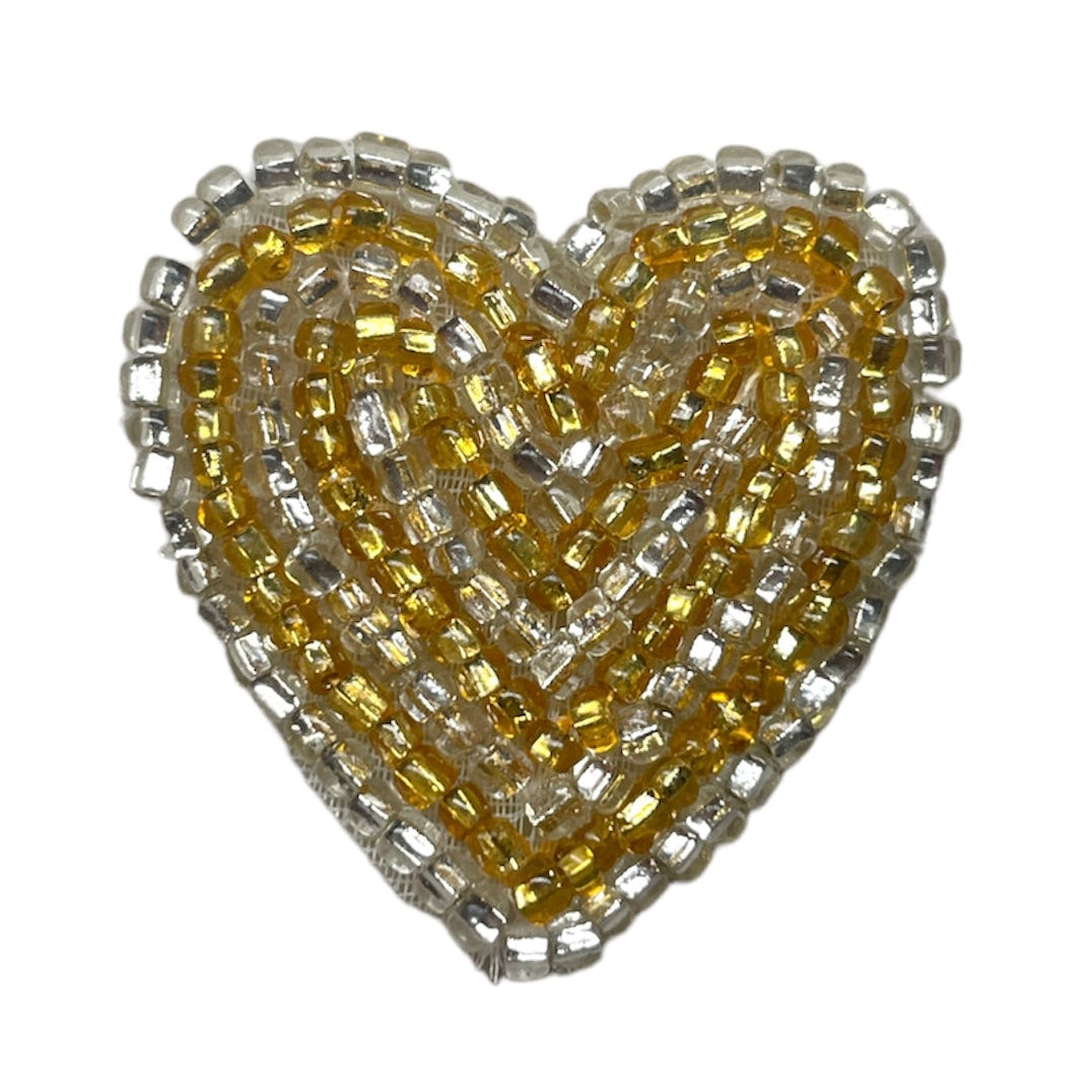 Aplique de Corazón - Cuentas de Cristal Doradas y Plateadas 1.25" x 1.25"