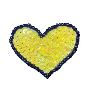 Heart with Yellow Sequins and Navy Blue Beads 1.75" x 1.25"