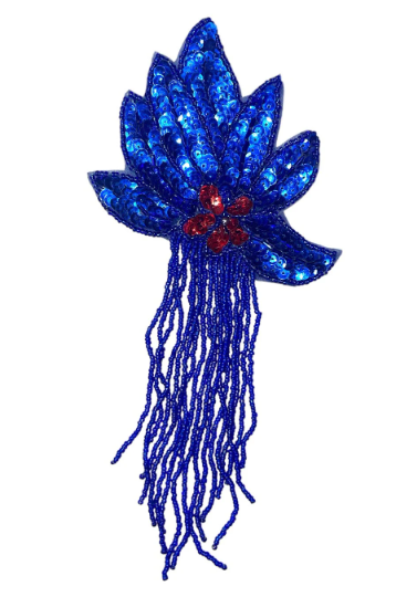 Epaulet with Royal Blue and Red Sequins and Royal Blue Beads 8.5" x 4"