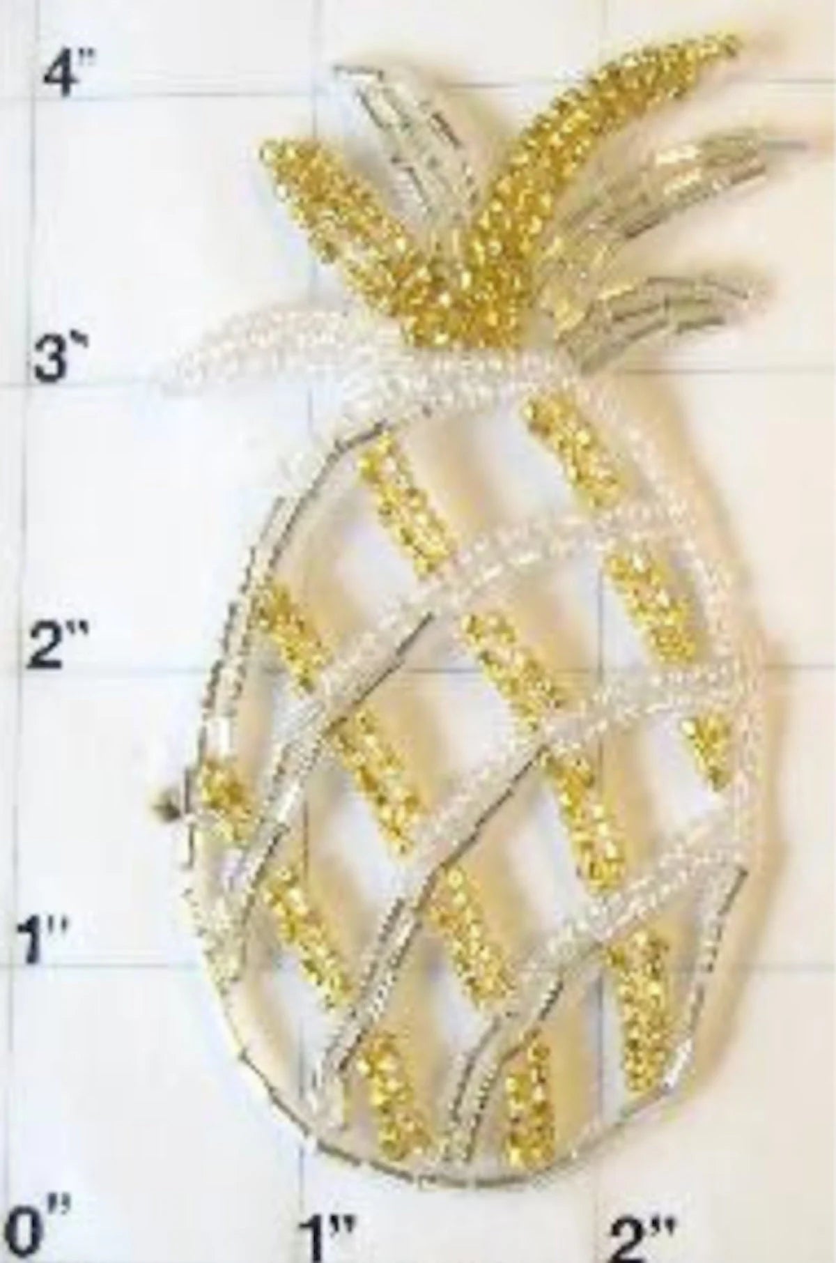 Pineapple Appliqué with Iridescent, Gold and Silver Beads 4" x 2"