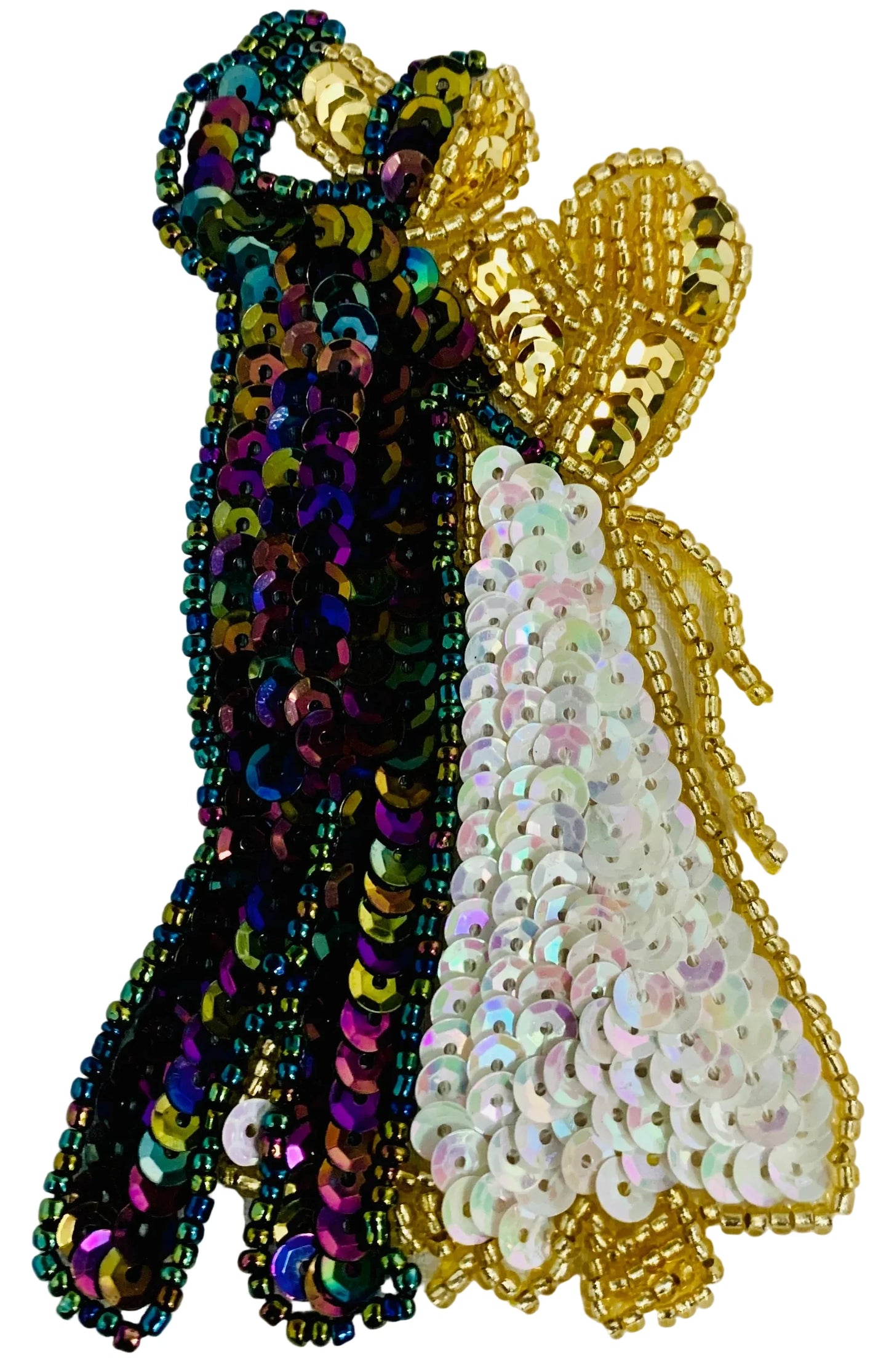 Dancing Couple - Moonlite/Gold/White Sequins - Glass Beads 4.5" x 3"