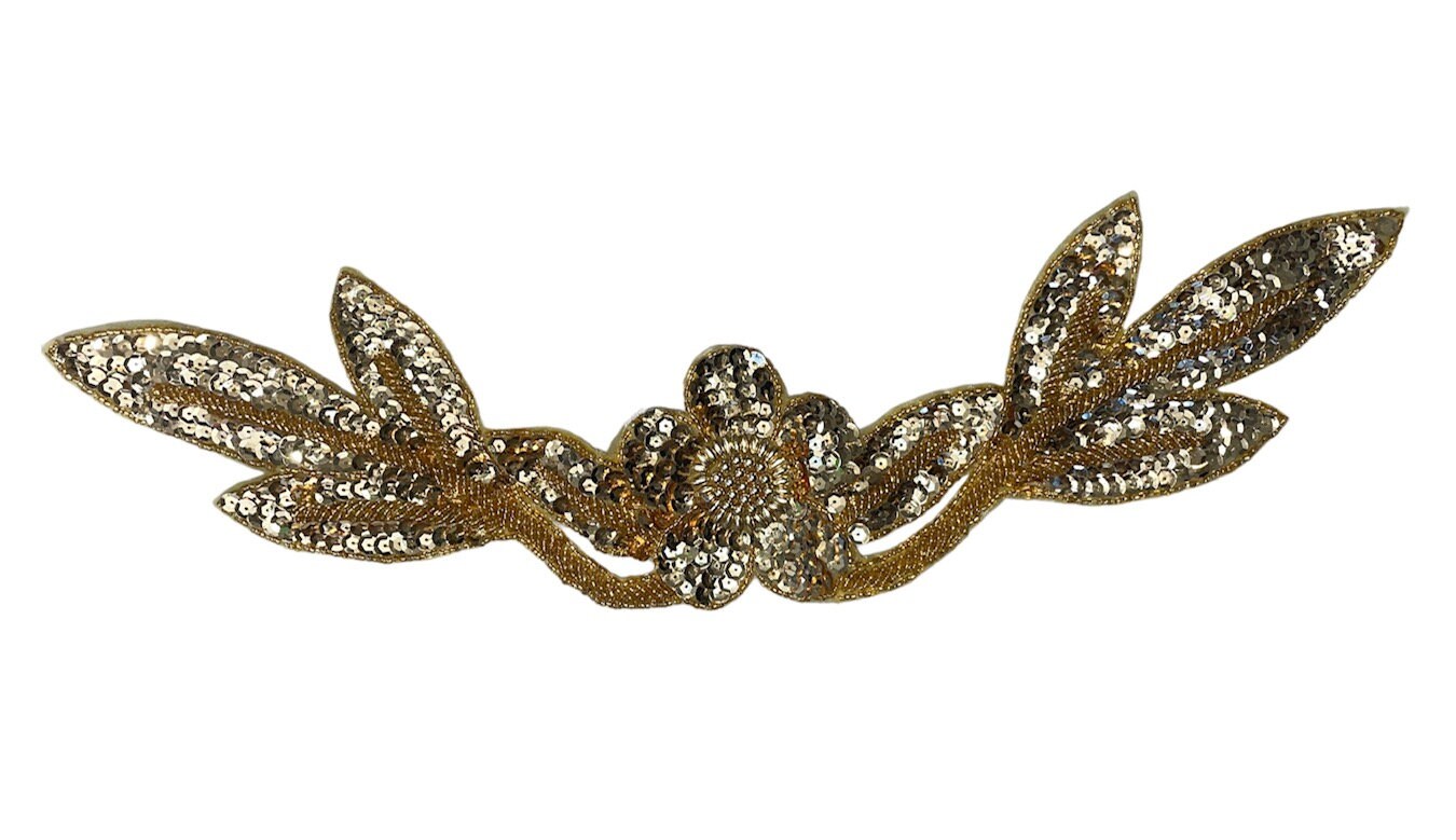 Flower Neckline with Gold Sequins and Beads 17" x 4"
