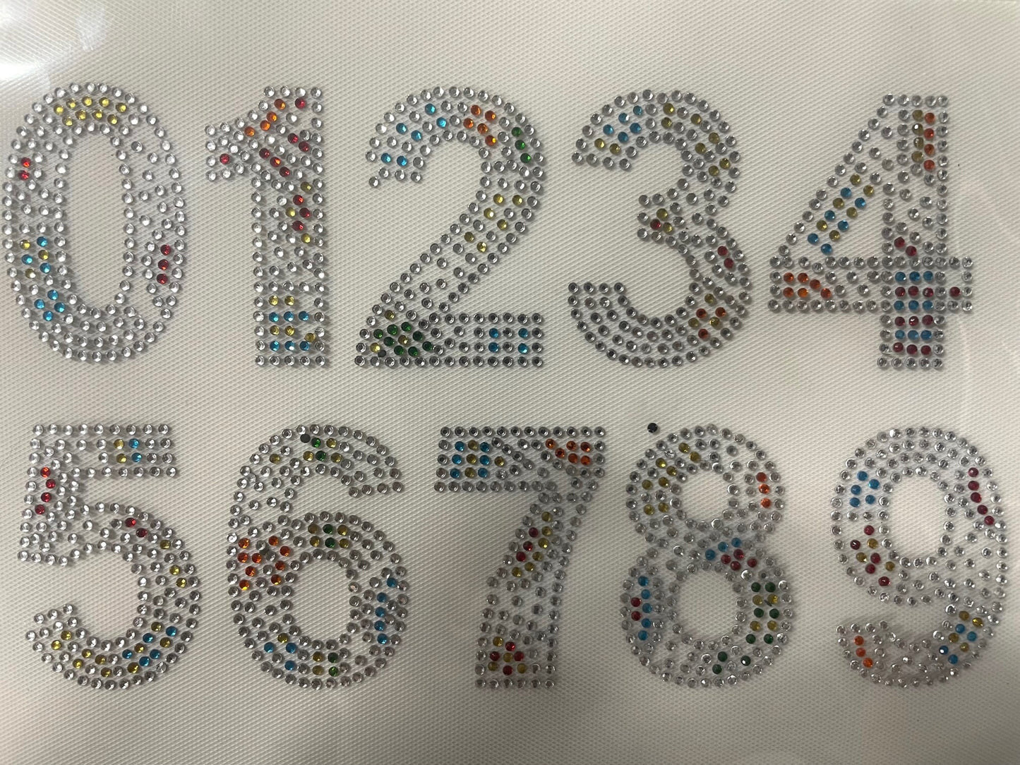 Silver Multi-Color Hot Fix Numbers (0-9) 2" x 1.5"