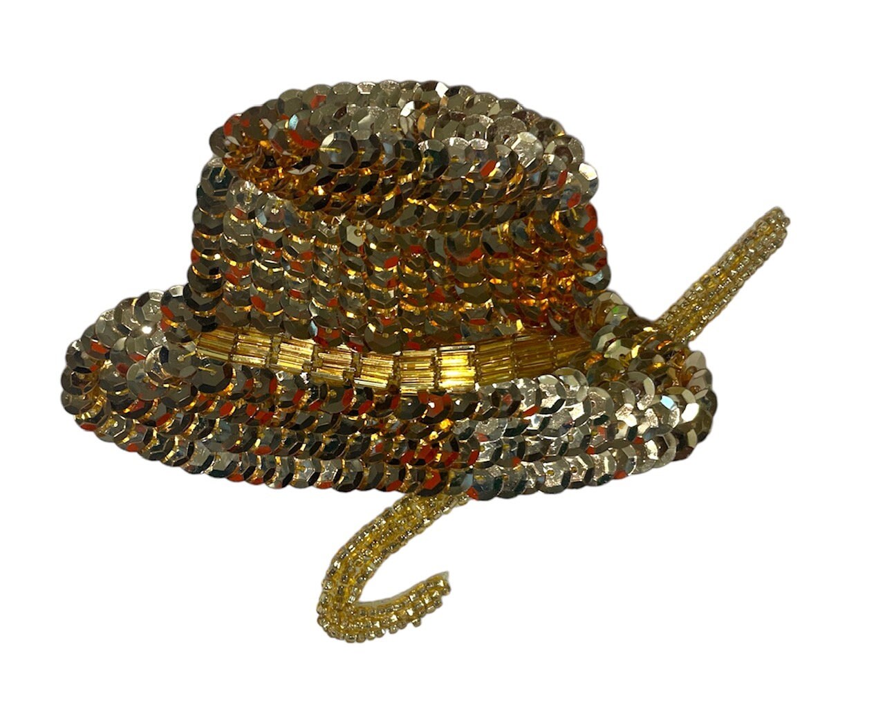 Hat with Cane Gold Sequins and Beads 5" x 4"