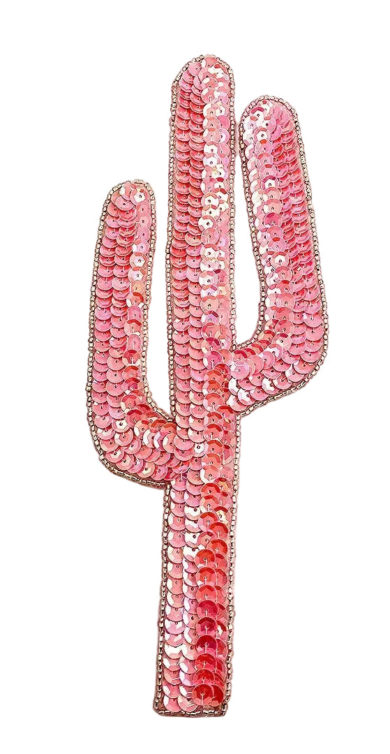 Pink sequin cactus on a white background