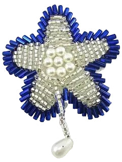 Flower with Royal Blue and Silver Beads with Pearl 2" x 2"