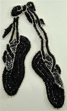 Load image into Gallery viewer, Ballet Slippers Black and Silver Sequins 9.5&quot; x 6&quot; - Sequinappliques.com