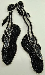 Ballet Slippers Black and Silver Sequins 9.5" x 6" - Sequinappliques.com