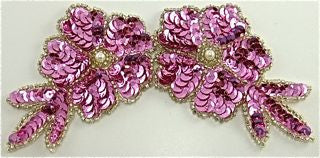 Flower with Dark Pink Sequins and Beads 6" x 3"