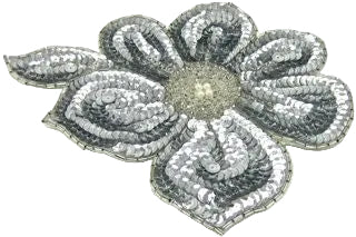 Flower with Silver Sequins and Beads and Pearl Center 7" x 5.5”