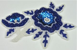 Flower with Blue Sequins, White and Blue Beads and Pearl and Rhinestone Flower Centers 5" x 4"