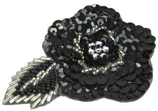 Flower with Black Sequins and Silver Beading 3.5" x 2.5"
