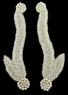 Leaf Pair with Silver Beads and Pearls 6" x 1.5"