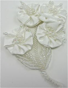 Flower White Satin with Iridescent Beads 3" x 4"