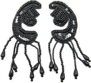Epaulet Pair with Black Sequins and Beads 1.5" x 4"