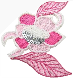 Flor Rosa con Lentejuelas Plateadas y Cuentas Bordadas 10 x 10 cm