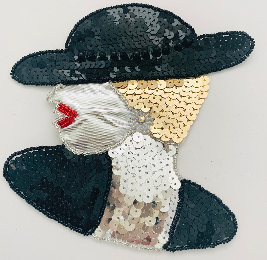 Lady with Black Hat and Dress AB Rhinestone Earring 6" x 6"