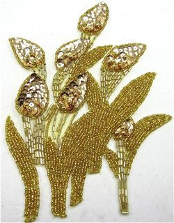 Flor con lentejuelas y abalorios dorados 16.5 cm x 21.6 cm