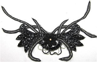 Flower Motif with Black Sequins and Black and Silver Beads 11.5" x 9"