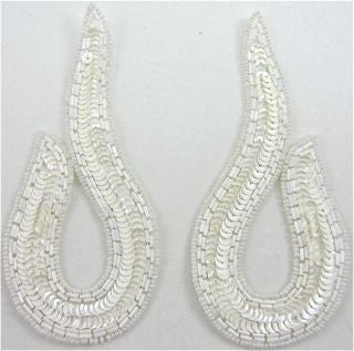 Designer Motif Swirl Pair with Ivory Sequins and Beads 5" x 2.5"