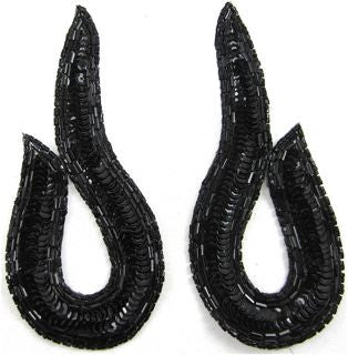 Designer Motif Swirl Pair with Black Sequins 5.5" x 2.5"