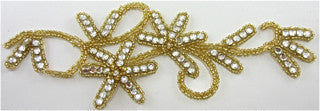 Flower with Gold Beads and Rhinestones 8" x 3"