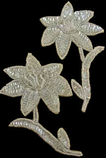 Flower Pair with Iridescent Sequins and Beads 4.5" x 3" at
