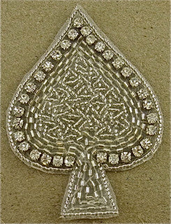 Spade Card Suit with Silver Beads and 31 High Quality Rhinestones 3.5" x 2.5"