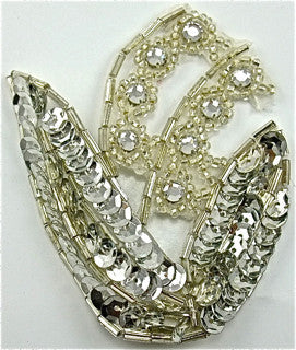 Flower Single with Silver Sequins and Rhinestones 2.5" x 3.5"